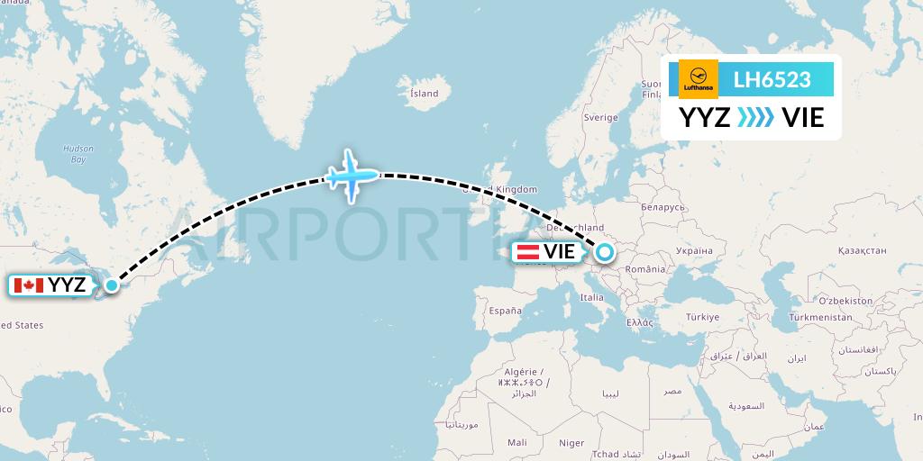 LH6523 Lufthansa Flight Map: Toronto to Vienna