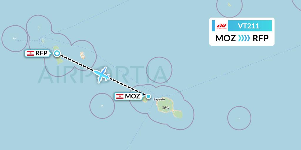 VT211 Air Tahiti Flight Map: Moorea to Raiatea