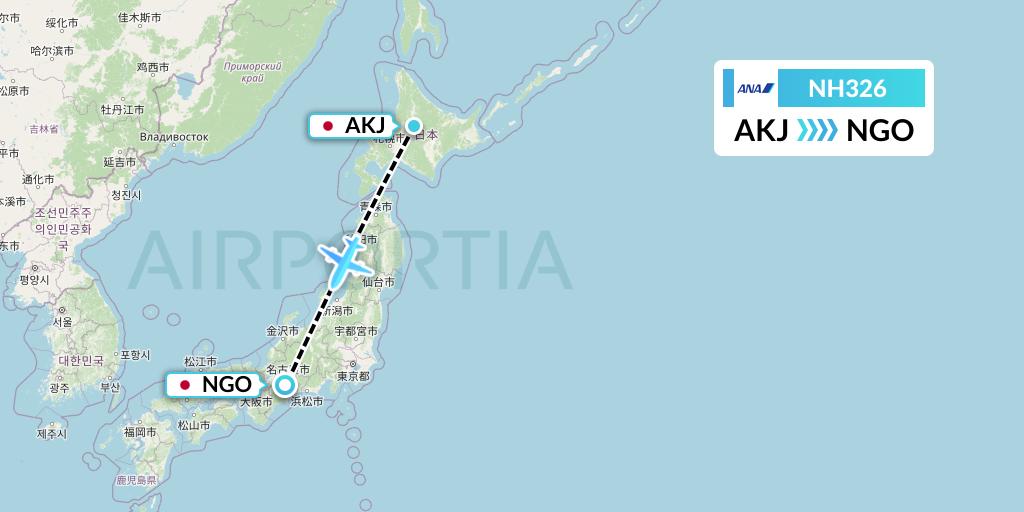 NH326 All Nippon Airways Flight Map: Asahikawa to Nagoya
