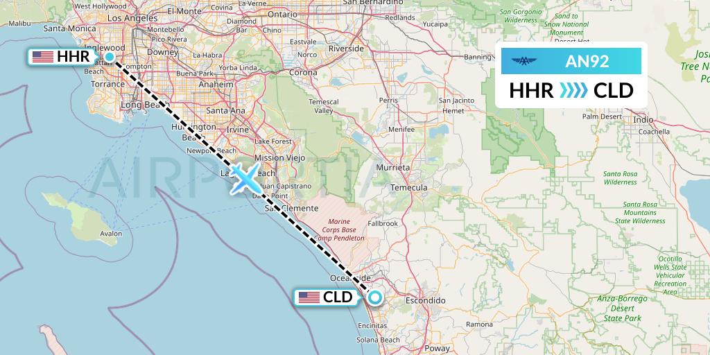 AN92 Advanced Air Flight Map: Hawthorne to San Diego