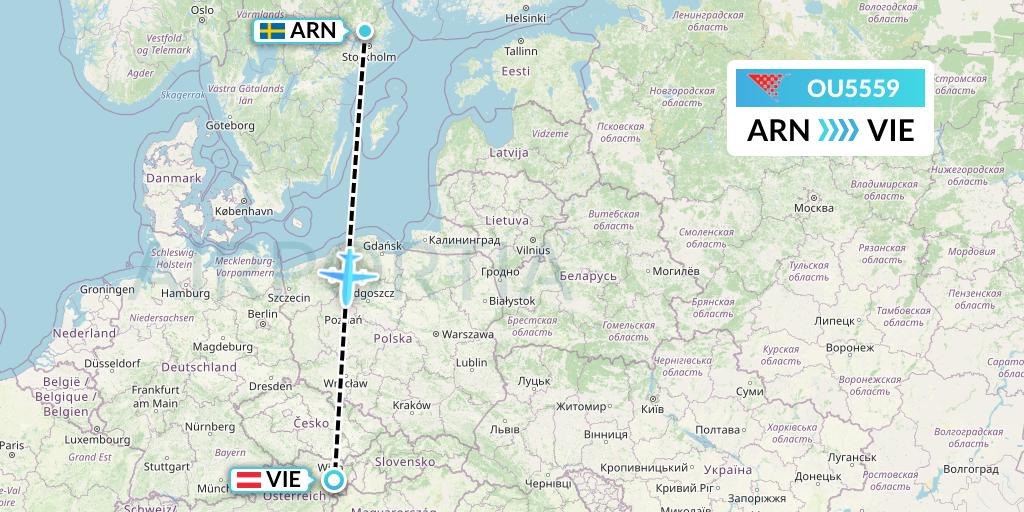 OU5559 Croatia Airlines Flight Map: Stockholm to Vienna