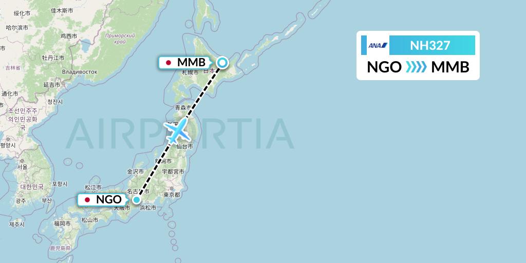 NH327 All Nippon Airways Flight Map: Nagoya to Memanbetsu