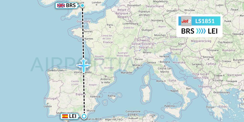 LS1851 Jet2 Flight Map: Bristol to Almeria