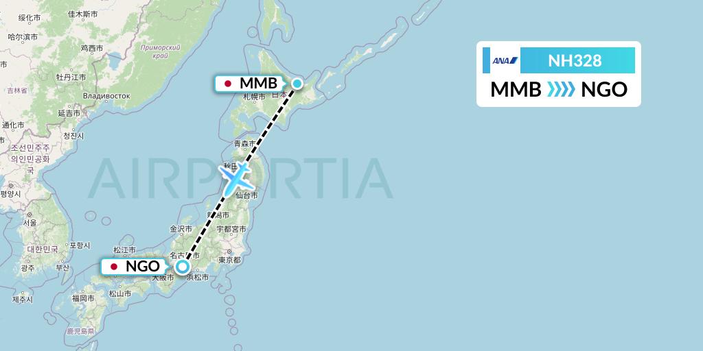 NH328 All Nippon Airways Flight Map: Memanbetsu to Nagoya