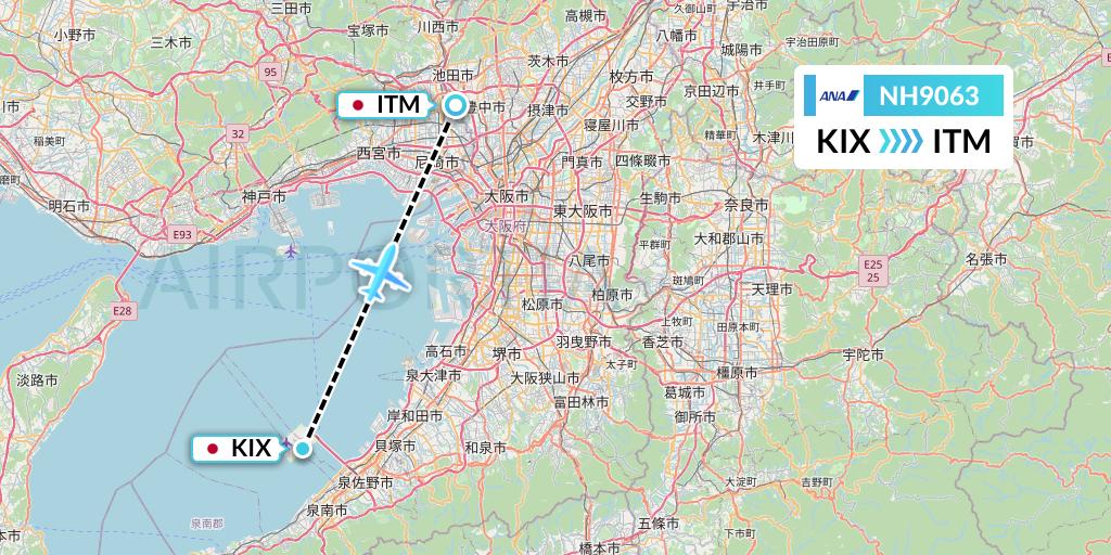 NH9063 All Nippon Airways Flight Map: Osaka to Osaka