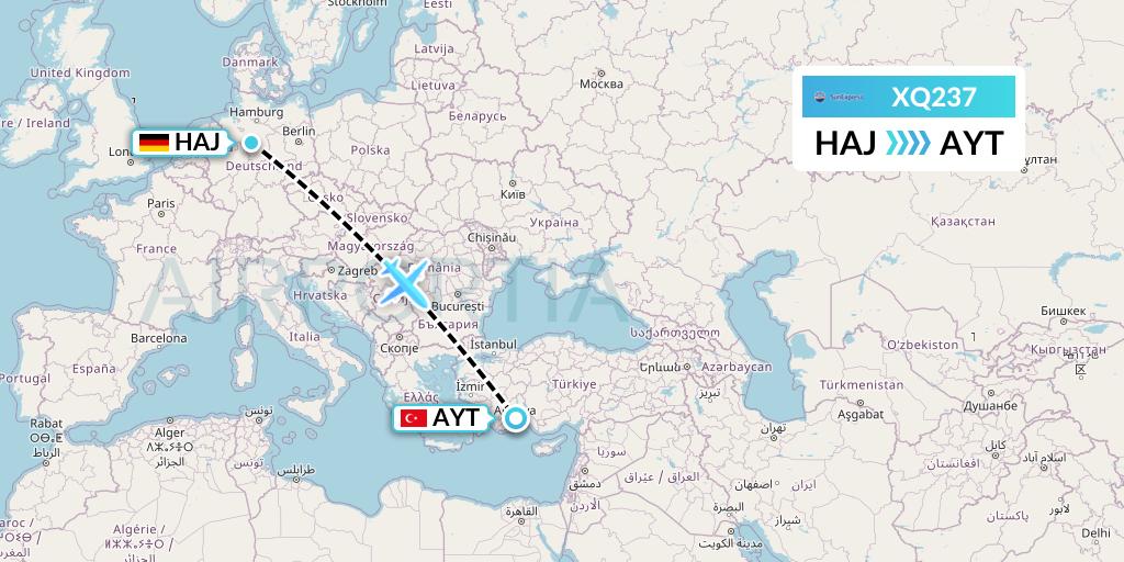 XQ237 SunExpress Flight Map: Hannover to Antalya