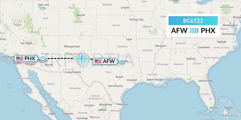 8C6722 Air Transport International Flight Map: Fort Worth to Phoenix