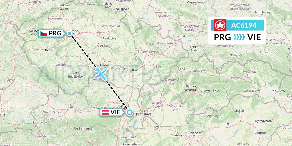 AC6194 Air Canada Flight Map: Prague to Vienna