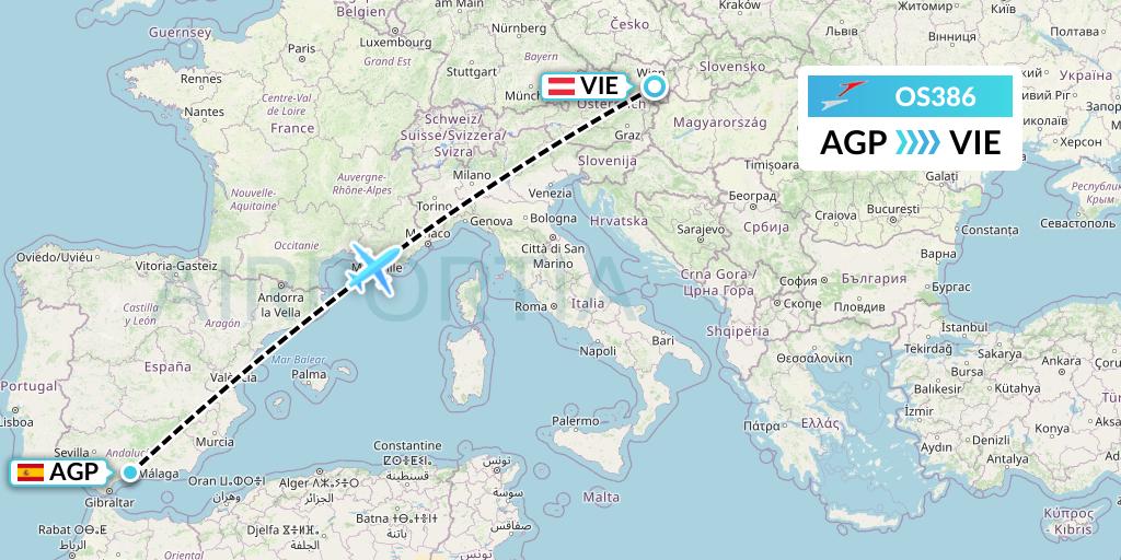 OS386 Austrian Airlines Flight Map: Malaga to Vienna