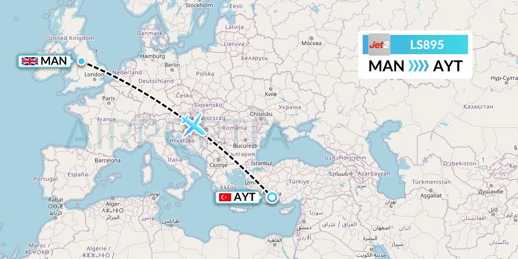 LS895 Jet2 Flight Map: Manchester to Antalya