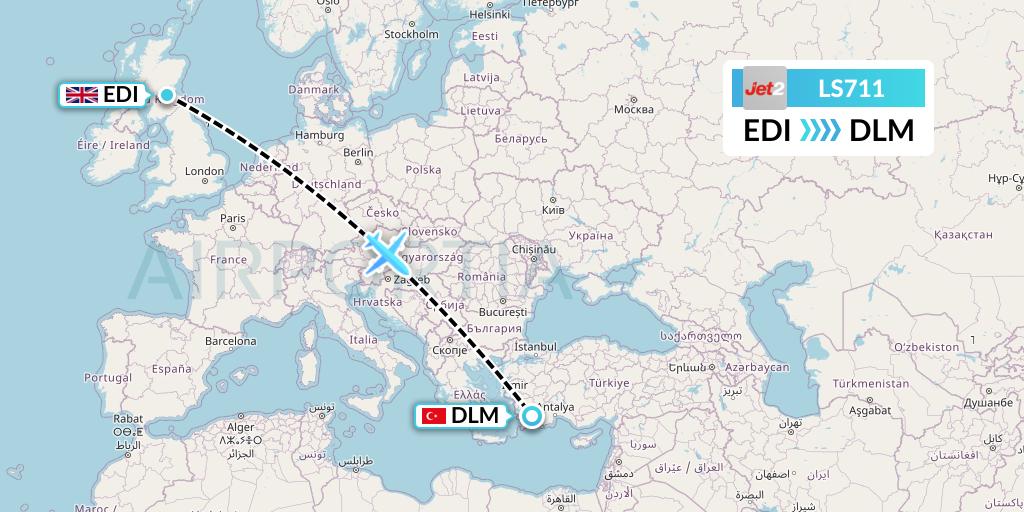 LS711 Jet2 Flight Map: Edinburgh to Dalaman