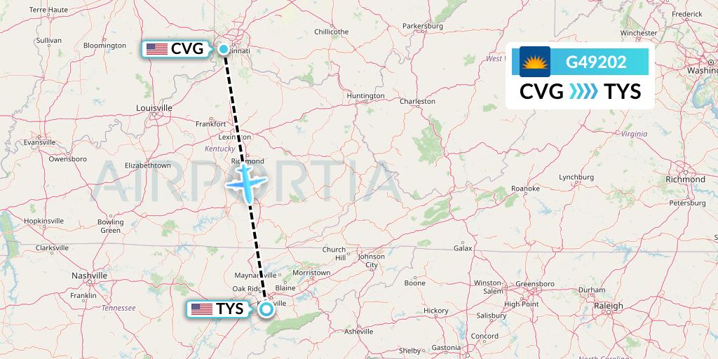 G49202 Allegiant Air Flight Map: Cincinnati to Knoxville