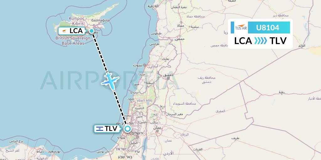 U8104 Tus Airways Flight Map: Larnaca to Tel Aviv