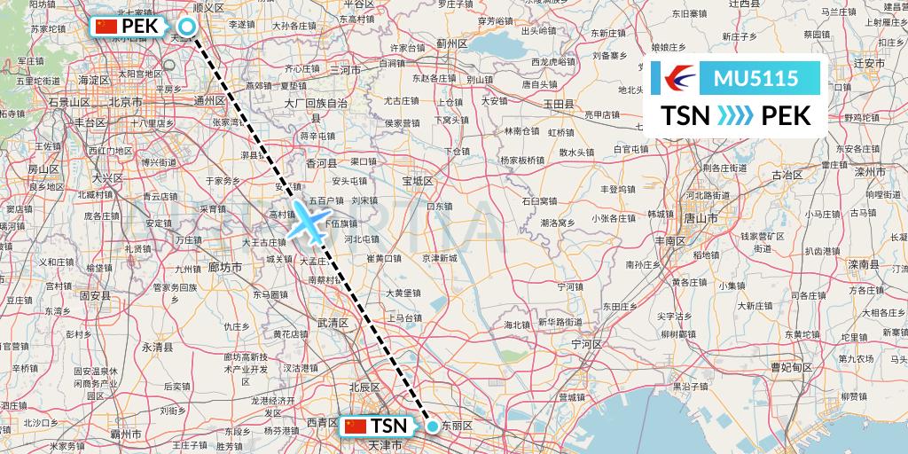 MU5115 China Eastern Airlines Flight Map: Tianjin to Beijing