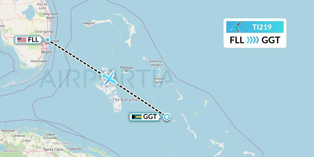 TI219 Tailwind Airlines Flight Map: Fort Lauderdale to George Town