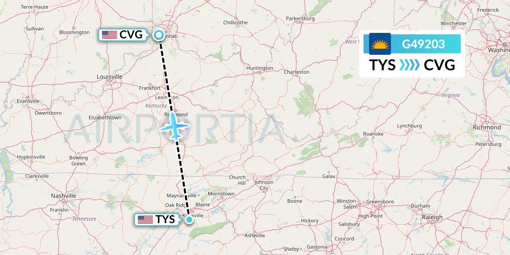 G49203 Allegiant Air Flight Map: Knoxville to Cincinnati
