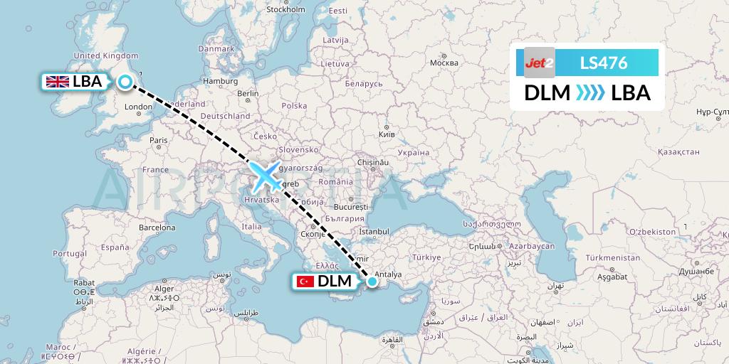 LS476 Jet2 Flight Map: Dalaman to Leeds