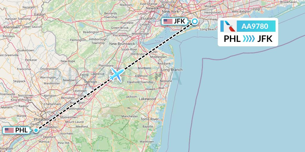 AA9780 American Airlines Flight Map: Philadelphia to New York