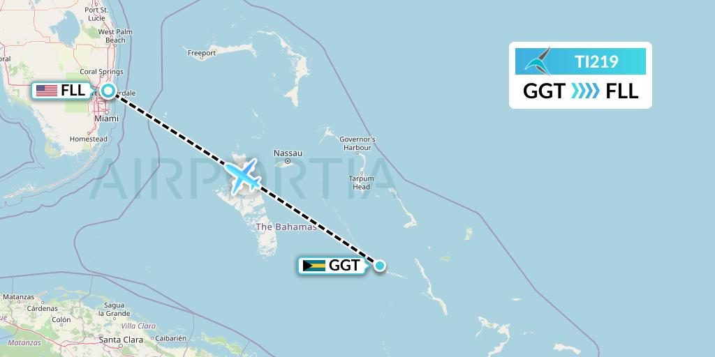 TI219 Tailwind Airlines Flight Map: George Town to Fort Lauderdale