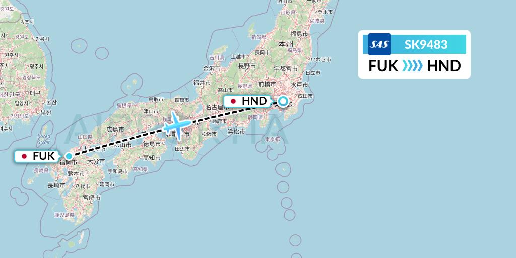 SK9483 SAS Flight Map: Fukuoka to Tokyo