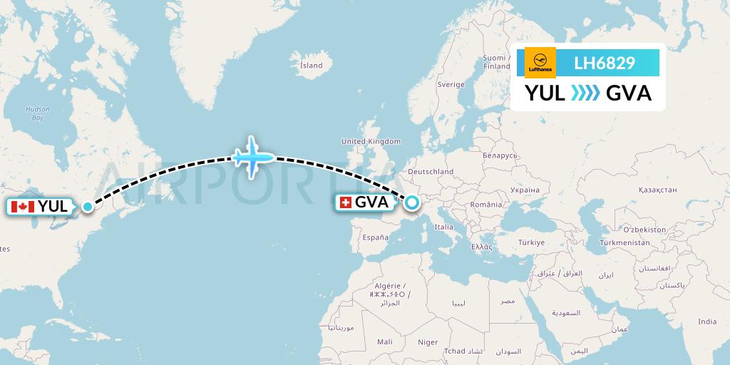 LH6829 Lufthansa Flight Map: Montreal to Geneva