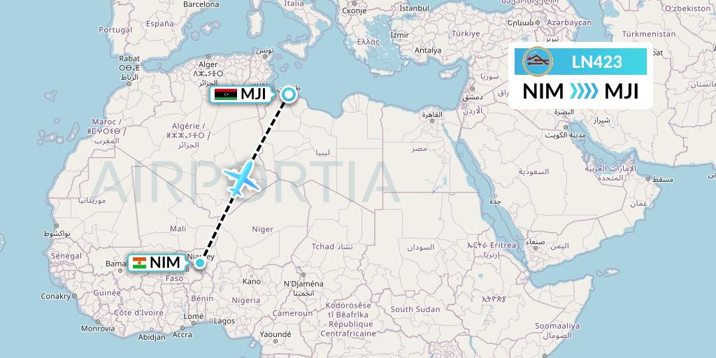 LN423 Libyan Airlines Flight Map: Niamey to Tripoli