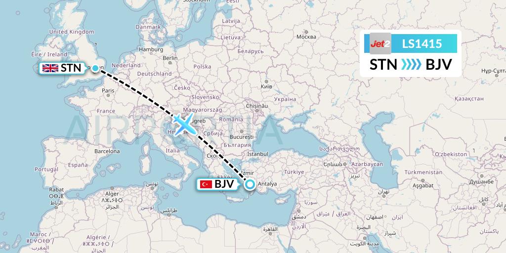 LS1415 Jet2 Flight Map: London to Bodrum