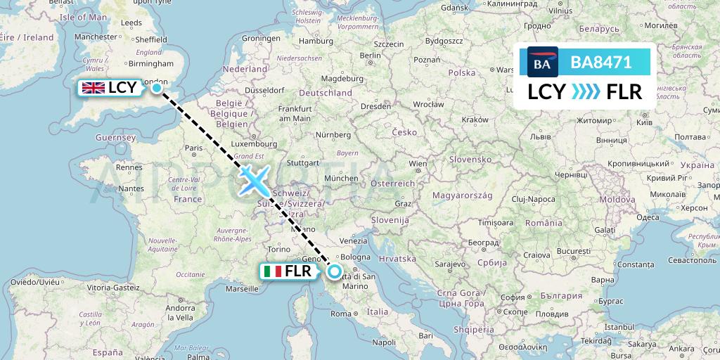 BA8471 British Airways Flight Map: London to Florence