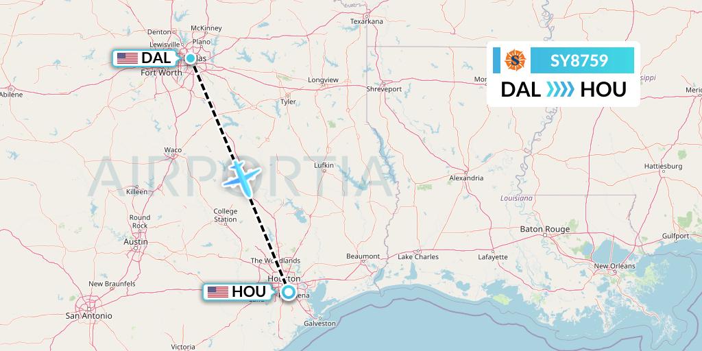 SY8759 Sun Country Airlines Flight Map: Dallas to Houston