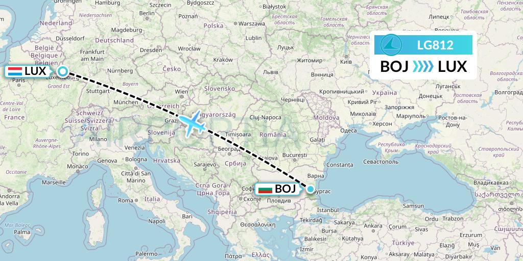 LG812 Luxair Flight Map: Burgas to Luxembourg