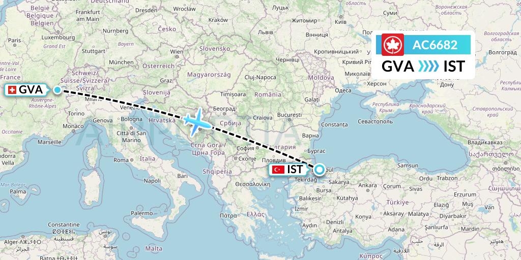AC6682 Air Canada Flight Map: Geneva to Istanbul