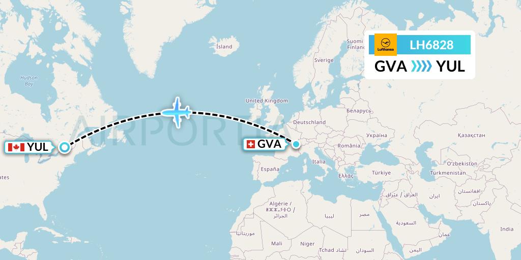 LH6828 Lufthansa Flight Map: Geneva to Montreal