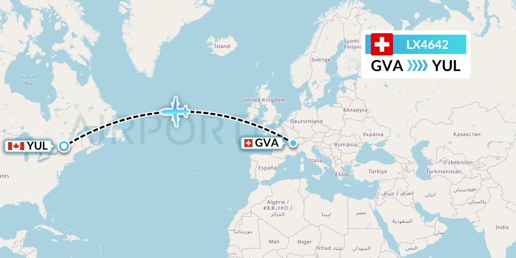 LX4642 Swiss Flight Map: Geneva to Montreal