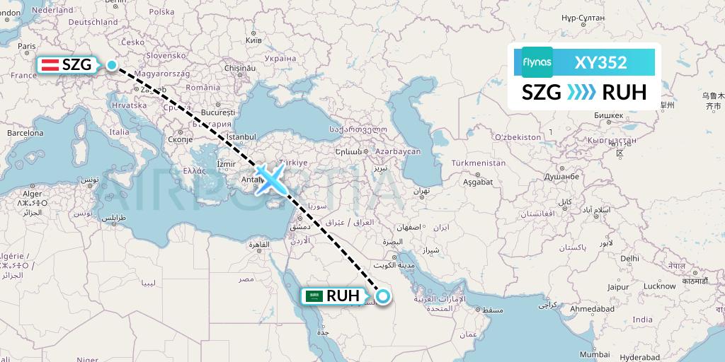 XY352 Flynas Flight Map: Salzburg to Riyadh