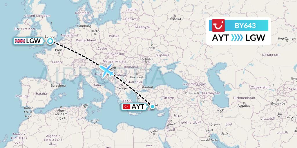BY643 TUI Airways Flight Map: Antalya to London