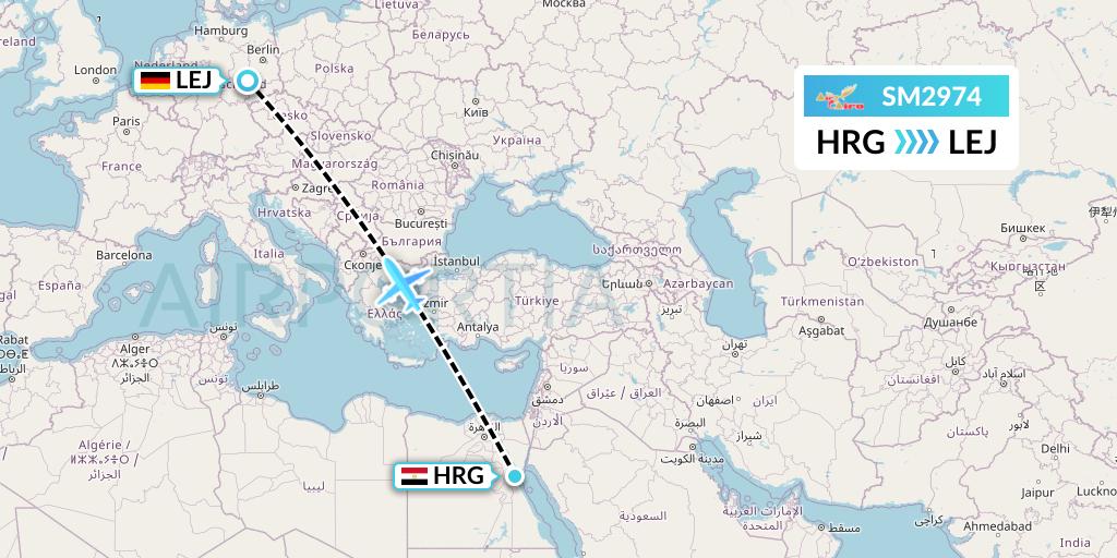 SM2974 Air Cairo Flight Map: Hurghada to Leipzig