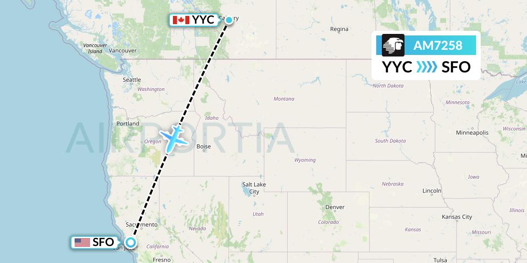 AM7258 Aeromexico Flight Map: Calgary to San Francisco