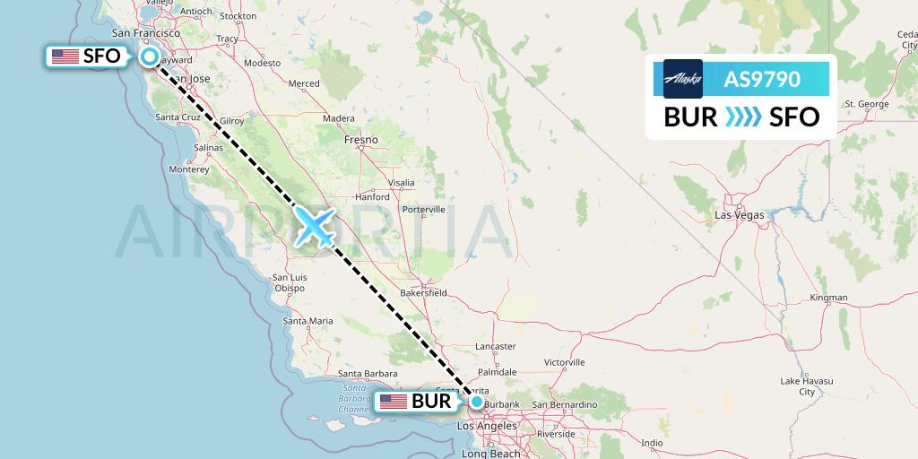 AS9790 Alaska Airlines Flight Map: Burbank to San Francisco