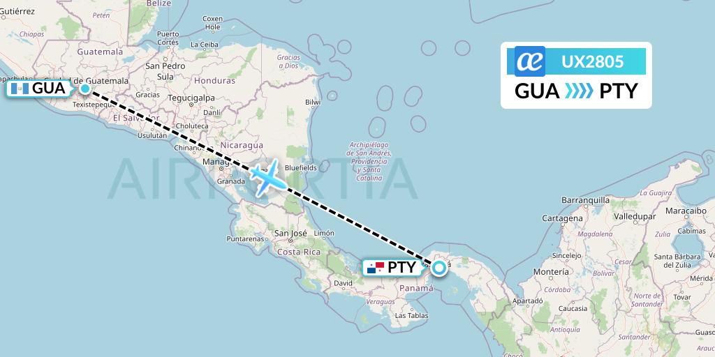UX2805 Air Europa Flight Map: Guatemala City to Panama City