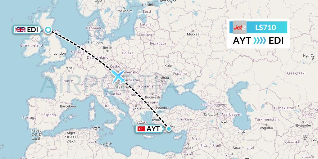 LS710 Jet2 Flight Map: Antalya to Edinburgh