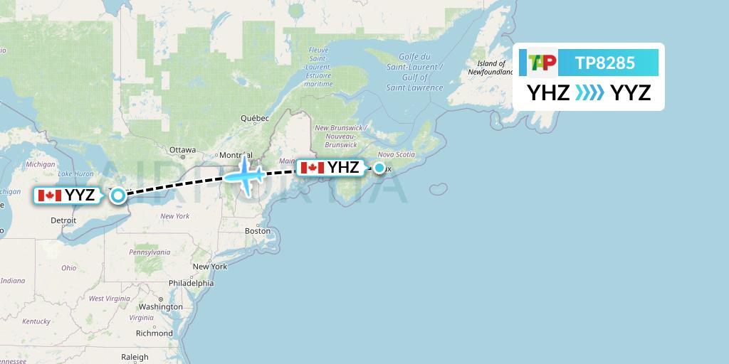 TP8285 TAP Portugal Flight Map: Halifax to Toronto