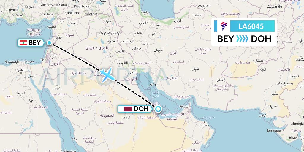 LA6045 LAN Airlines Flight Map: Beirut to Doha
