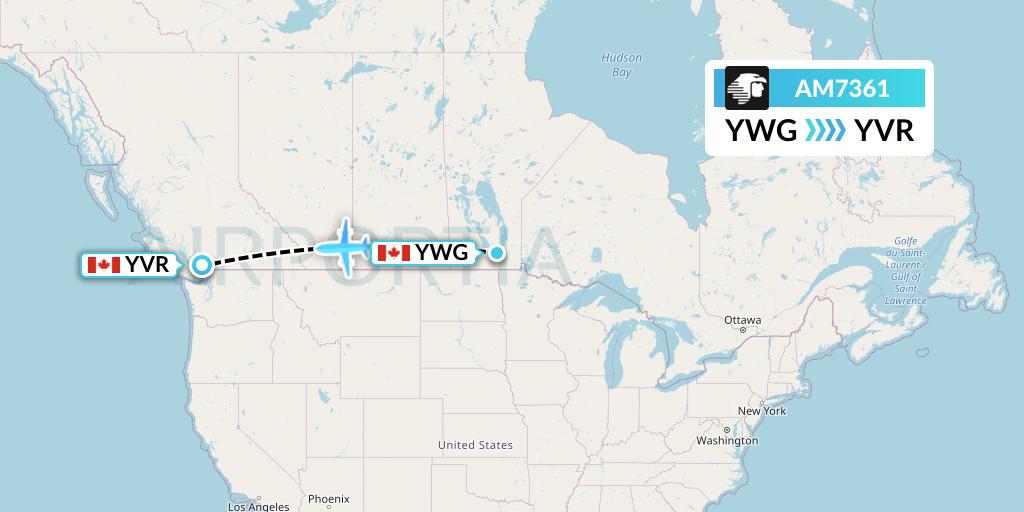 AM7361 Aeromexico Flight Map: Winnipeg to Vancouver