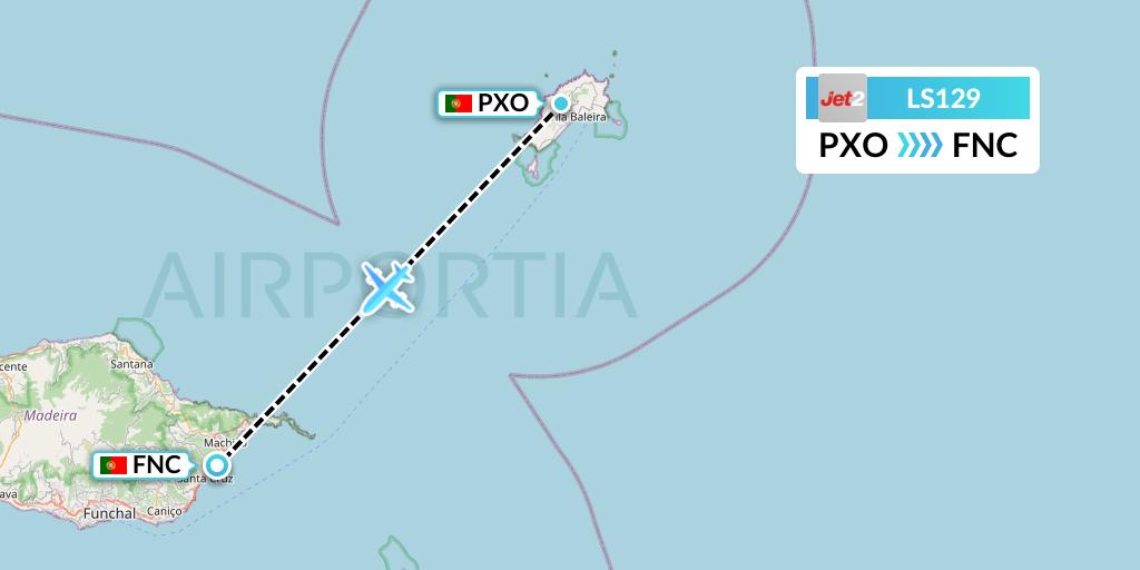 LS129 Jet2 Flight Map: Porto Santo to Funchal