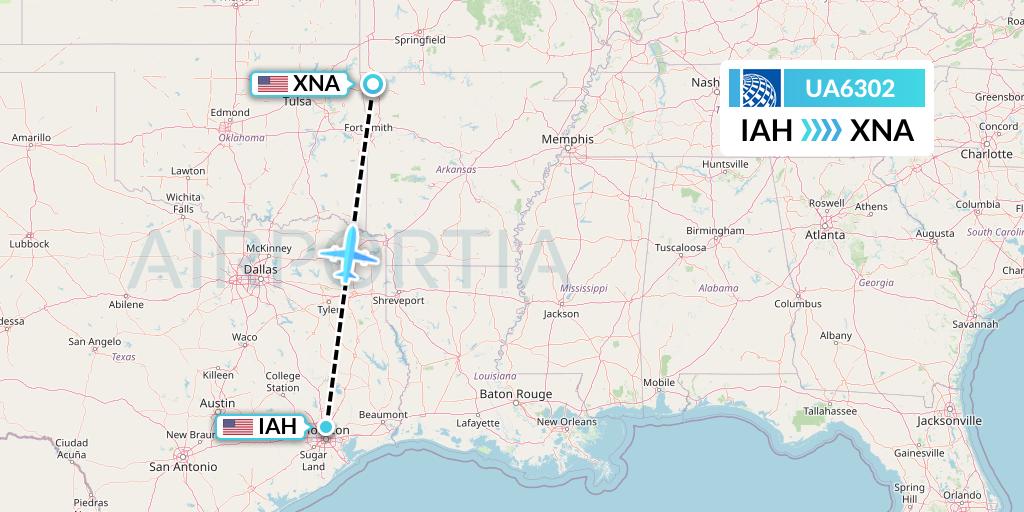UA6302 United Airlines Flight Map: Houston to Bentonville