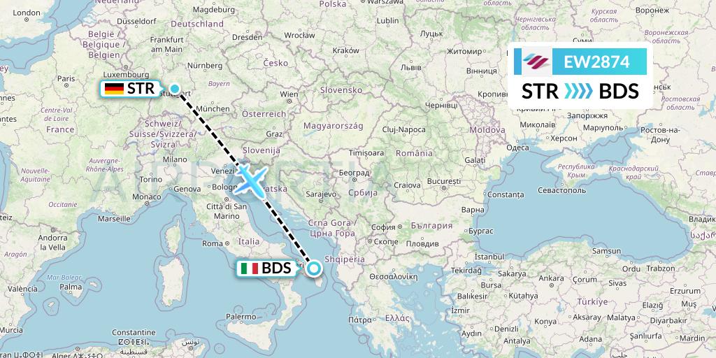 EW2874 Eurowings Flight Map: Stuttgart to Brindisi