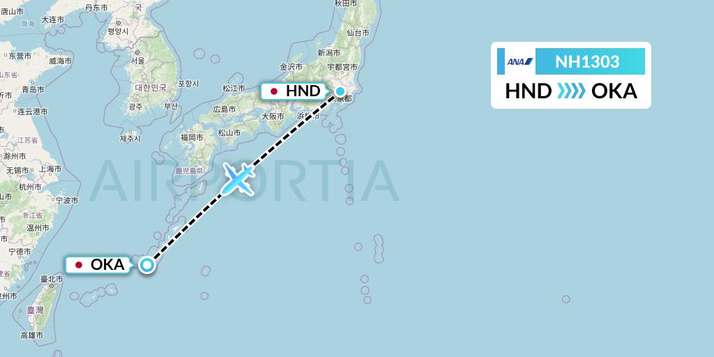NH1303 All Nippon Airways Flight Map: Tokyo to Naha