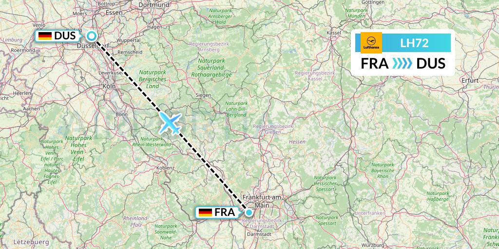 LH72 Lufthansa Flight Map: Frankfurt to Dusseldorf