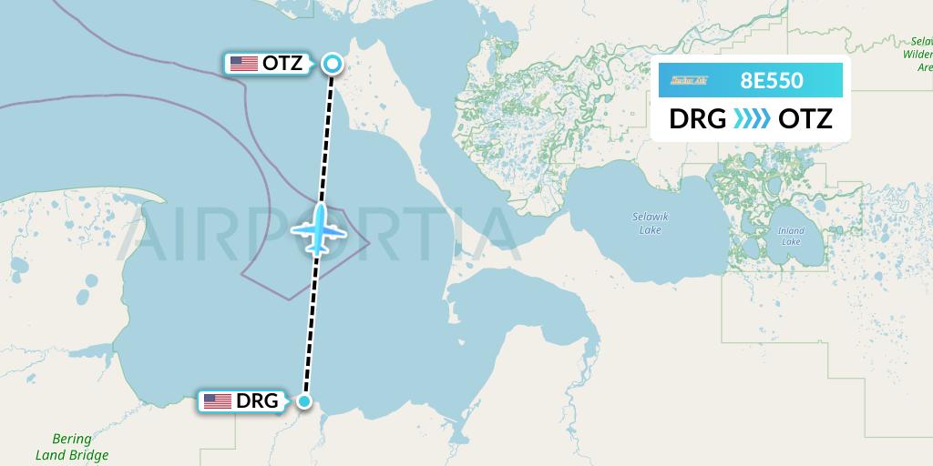 8E550 Bering Air Flight Map: Deering to Kotzebue