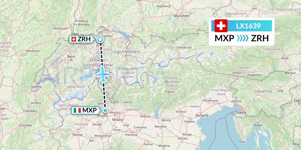 LX1639 Swiss Flight Map: Milan to Zurich